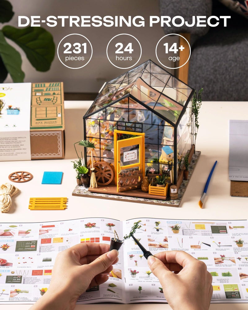 Rolife DIY Miniature House Kit-Mini Diorama 1/18 Greenhouse Model Building Kit with LED  Crafts for Adults Hobby Christmas Birthday Gift for Boys Girls Mom Home Decor (Cathy's Flower House) - Image 5